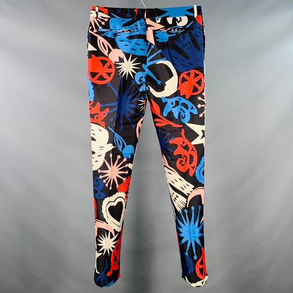 AW21 Runway Size 34 Black Multi Color Graffiti Wool Silk Dress Pants - Picture 3 of 7